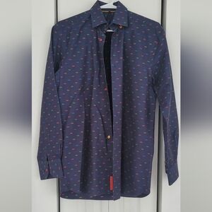 Visconti Black Casual Button Down Shirt Black and Blue